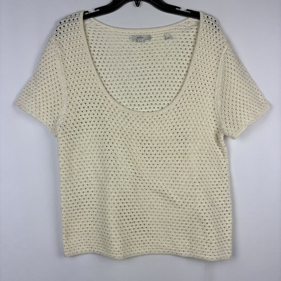 XL Vince Cotton Top Open Crochet Soft Breathable Scoop Neck Short Sleeve Italian - Picture 1 of 10